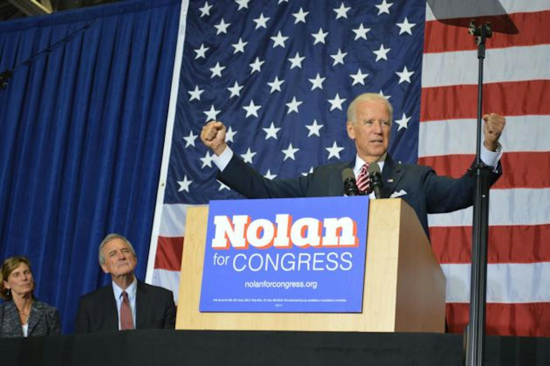 Vice President Joe Biden speaks at Hibbing Community College during a rally for Rick Nolan on Oct. 23, 2014. Citing the increasing woes of the Middle Class, Nolan and Biden joined opponent Stewart Mills in the general premise that all is not right in the North Country. (PHOTO: Aaron J. Brown)