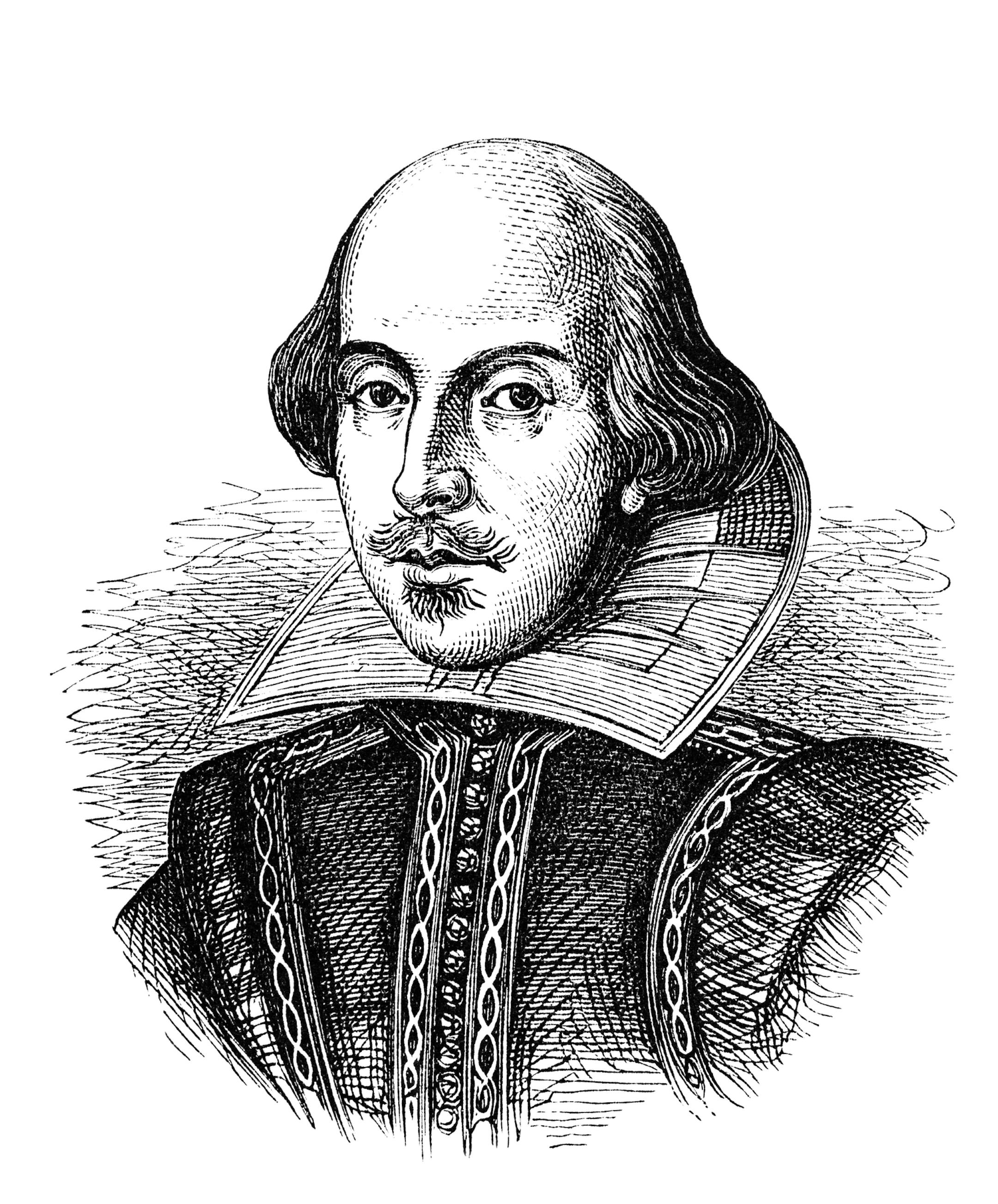 "Engraving of the English writer and poet William Shakespeare (1564-1616). Illustration from a bound edition of the English journal London Society, published in London 1864. This version is based on the so-called Droeshout portrait, the frontispiece on the First Folio collection of Shakespeare's Plays, published in 1623.William Shakespeare:"