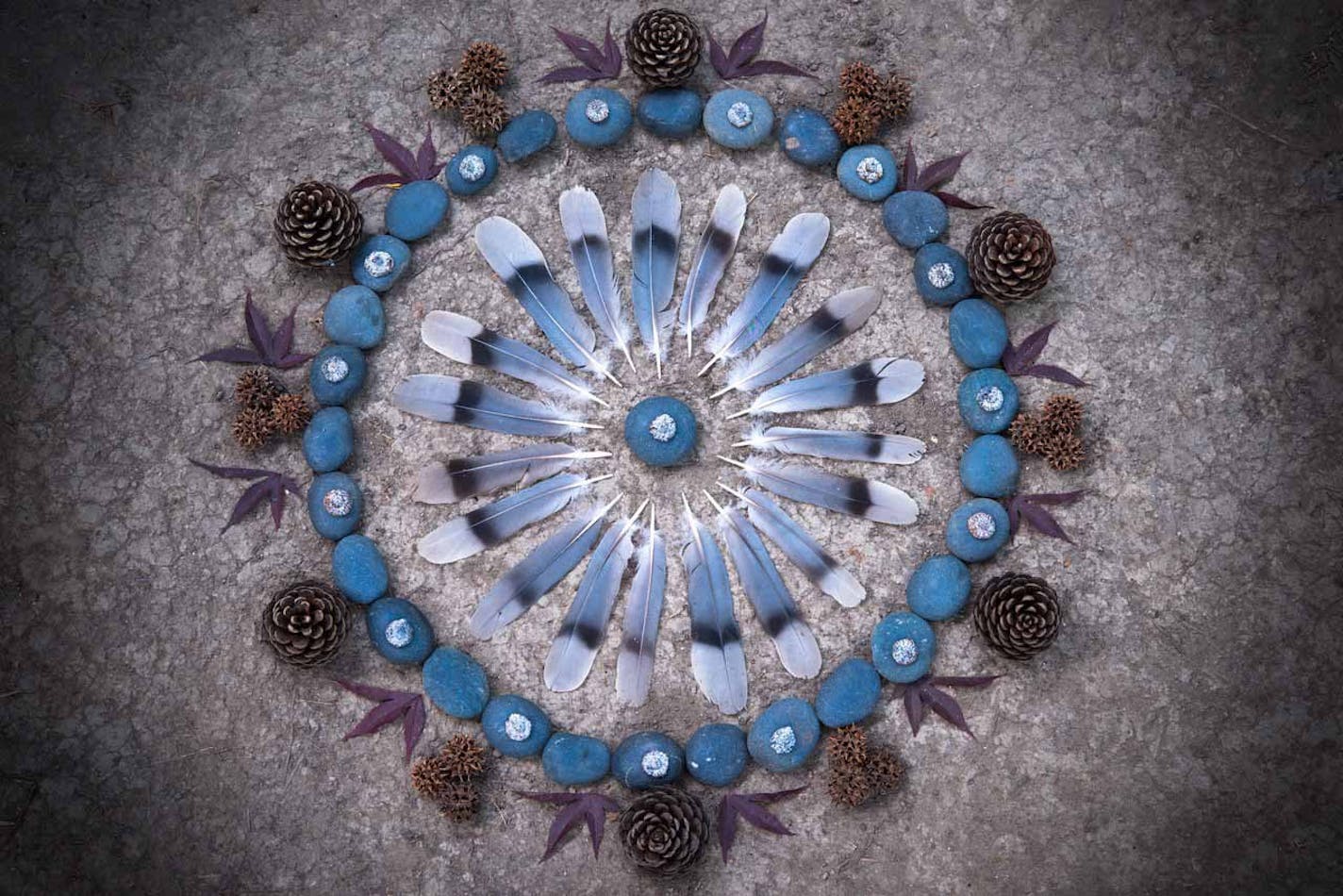 Using only found objects, Day Schildkret calls his art "Earth mandalas."