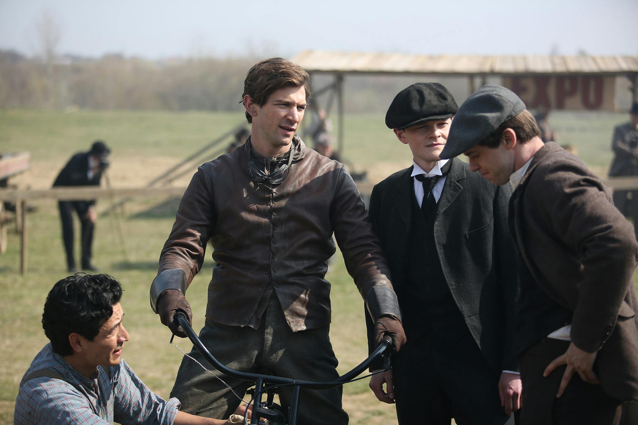 Gabriel Luna as Eddie Hasha, Michiel Huisman as Walter Davidson, Robert Aramayo as Bill Harley and Bug Hall as Arthur Davidson in "Harley and the Davidsons." credit: Keith Bernstein, Discovery Communications Inc. ORG XMIT: Producer Deliverable