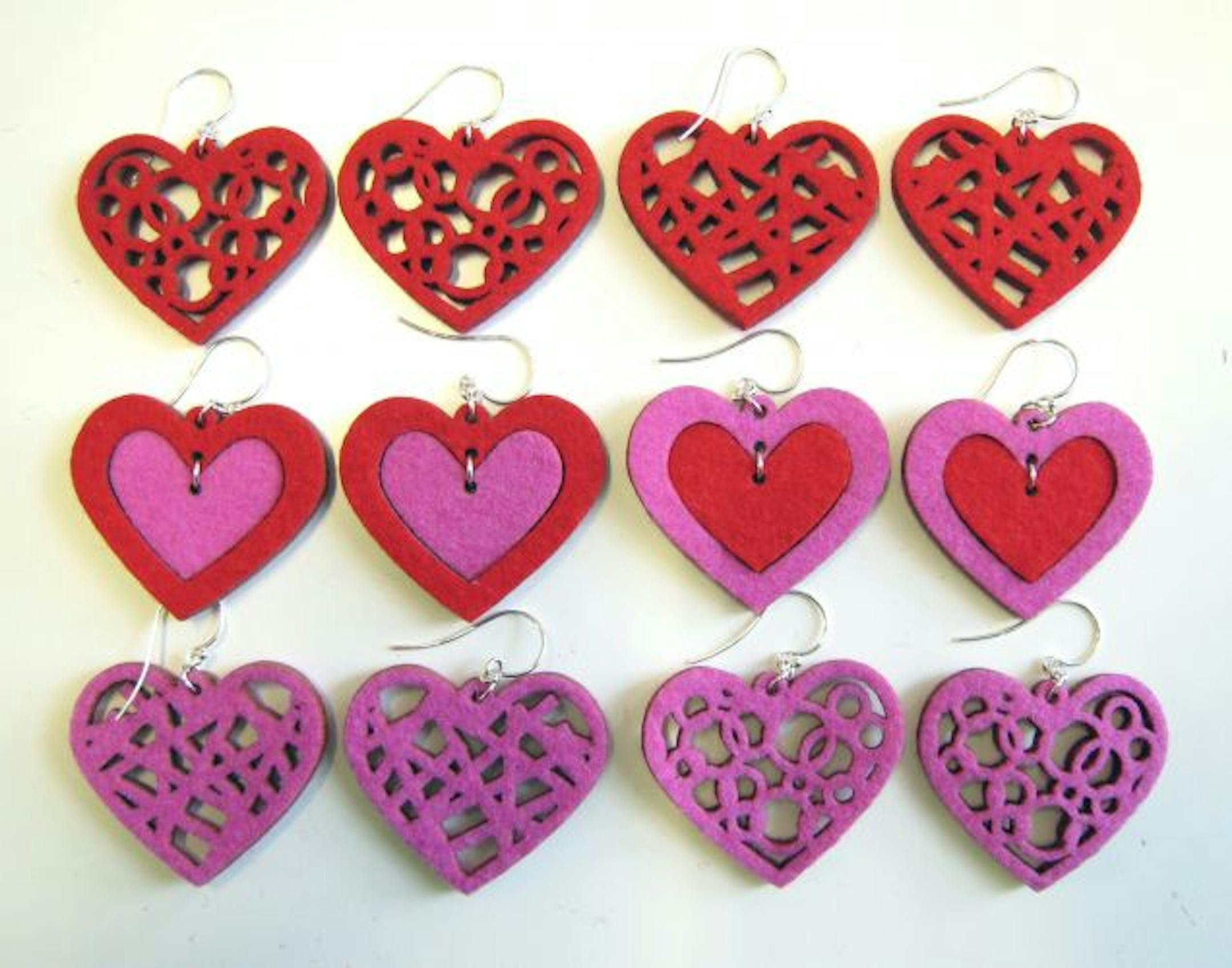 Wool felt earrings ($14 to $16) from Karin Jacobson Design's limited edition Valentine's Day collection.