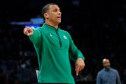 Boston Celtics head coach Joe Mazzulla directs his team during the first half of an NBA basketball game against the Orlando Magic, Sunday, Dec. 18, 20