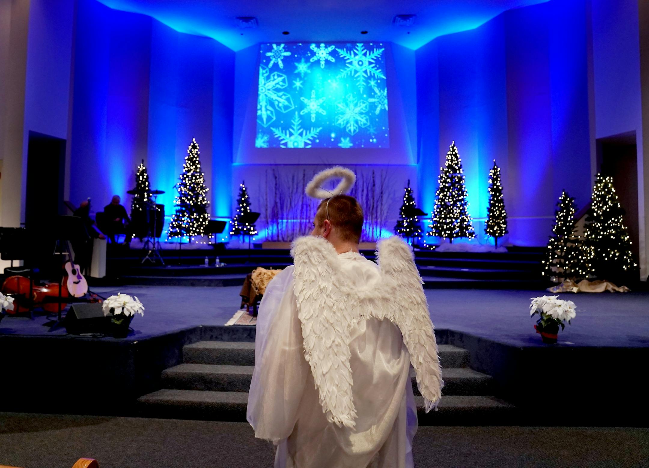"Special Angel," Andy Hofer, who had the only speaking part, made his way to the stage so he could learn his part, before the pageant performance at Meadow Creek Church, Thursday, November 29, 2018 in Andover, MN.