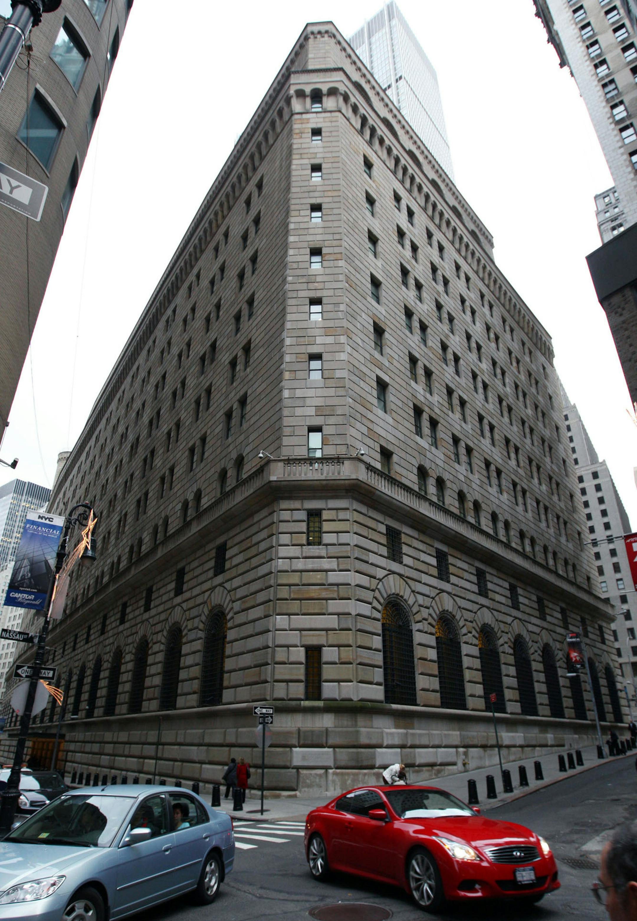 The Federal Reserve Bank of New York headquarters in New York in 2008. Marketable U.S. government debt outstanding has soared to a record $12 trillion, from $4.5 trillion in 2007, according to U.S. Treasury data compiled by Bloomberg. Illustrates DEBT-GLOBAL (category f) by John Glover (c) 2014, Bloomberg News. Moved: Monday, March 10, 2014 (MUST CREDIT: Bloomberg News photo by Daniel Acker).