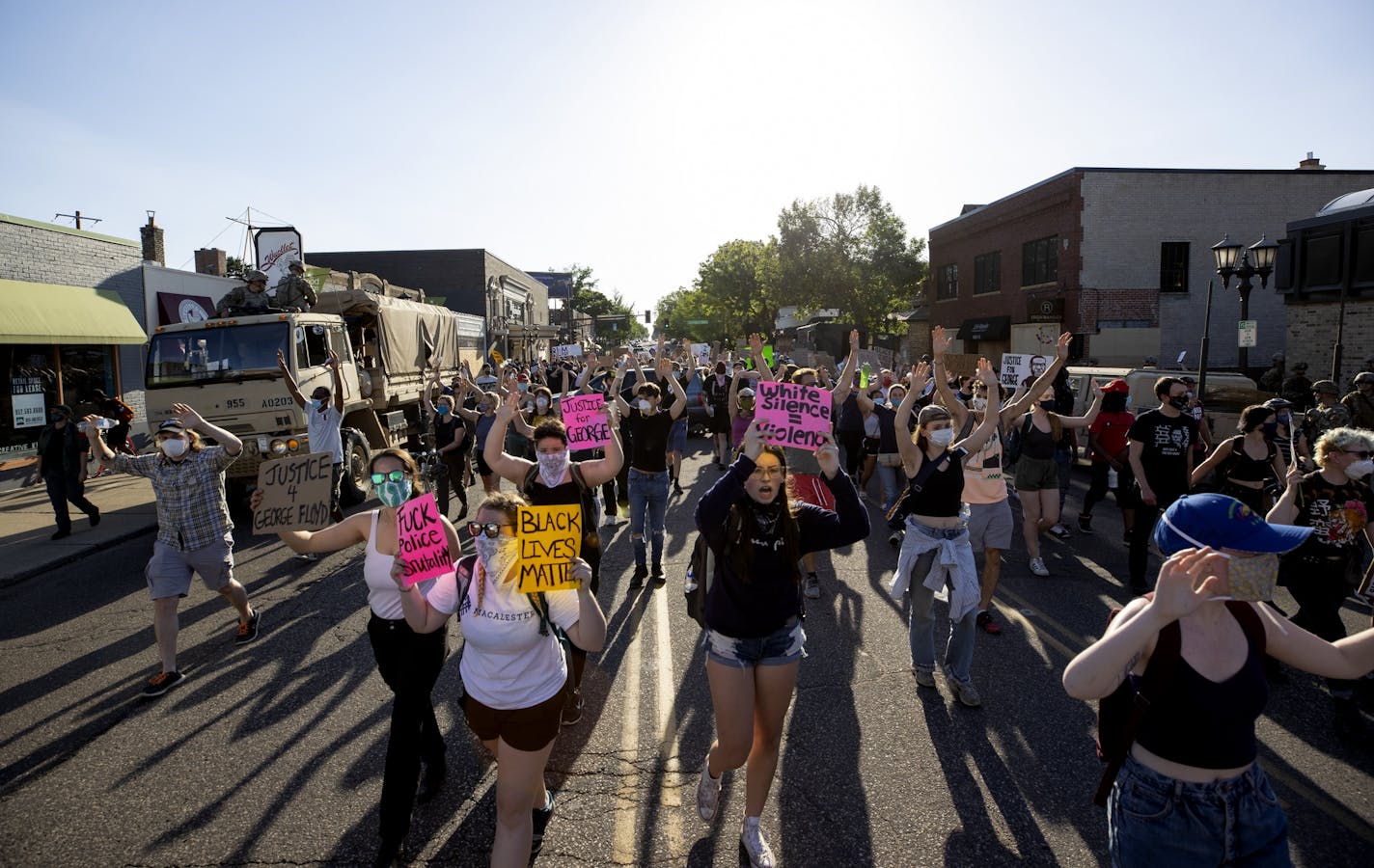 Protest continued on Grand Ave after leaving the Minnesota Governor's Residence in St. Paul.