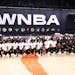 WNBA players agreed Wednesday to strike and no games were played. Jacob Blake's name is spelled out on the shirts in the front row.