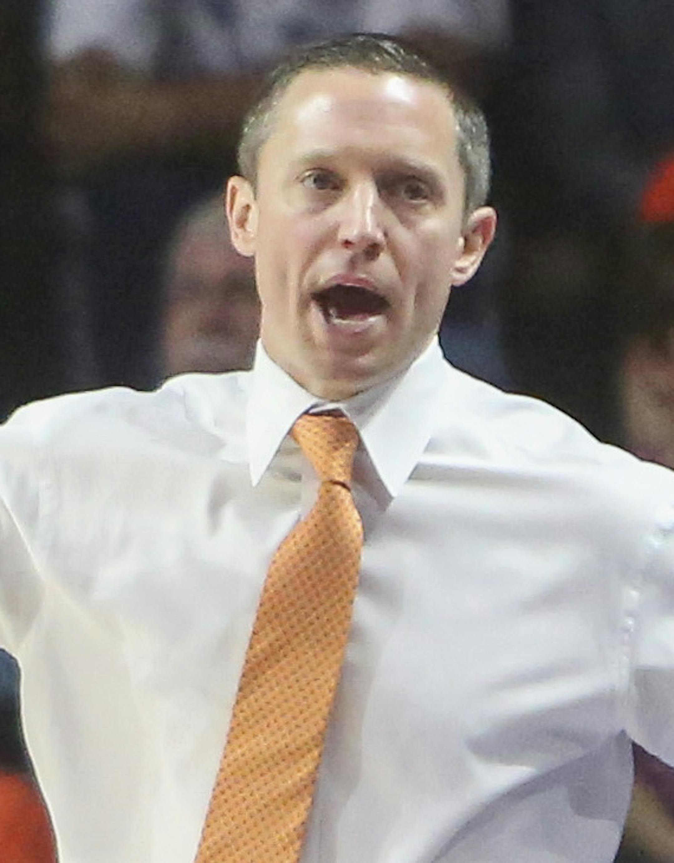 Florida head coach Mike White reacts to a foul call in the first half during action against South Carolina at the Stephen C. O'Connell Center in Gainesville, Fla., on Tuesday, Feb. 21, 2017. (Andres Leiva/Tampa Bay Times/TNS)