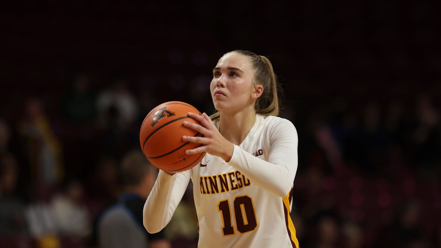 Minnesota guard Mara Braunplays during an NCAA basketball game against LIU Wednesday, Nov. 8, 2023 in Minneapolis. (AP Photo/Andy Clayton-King)