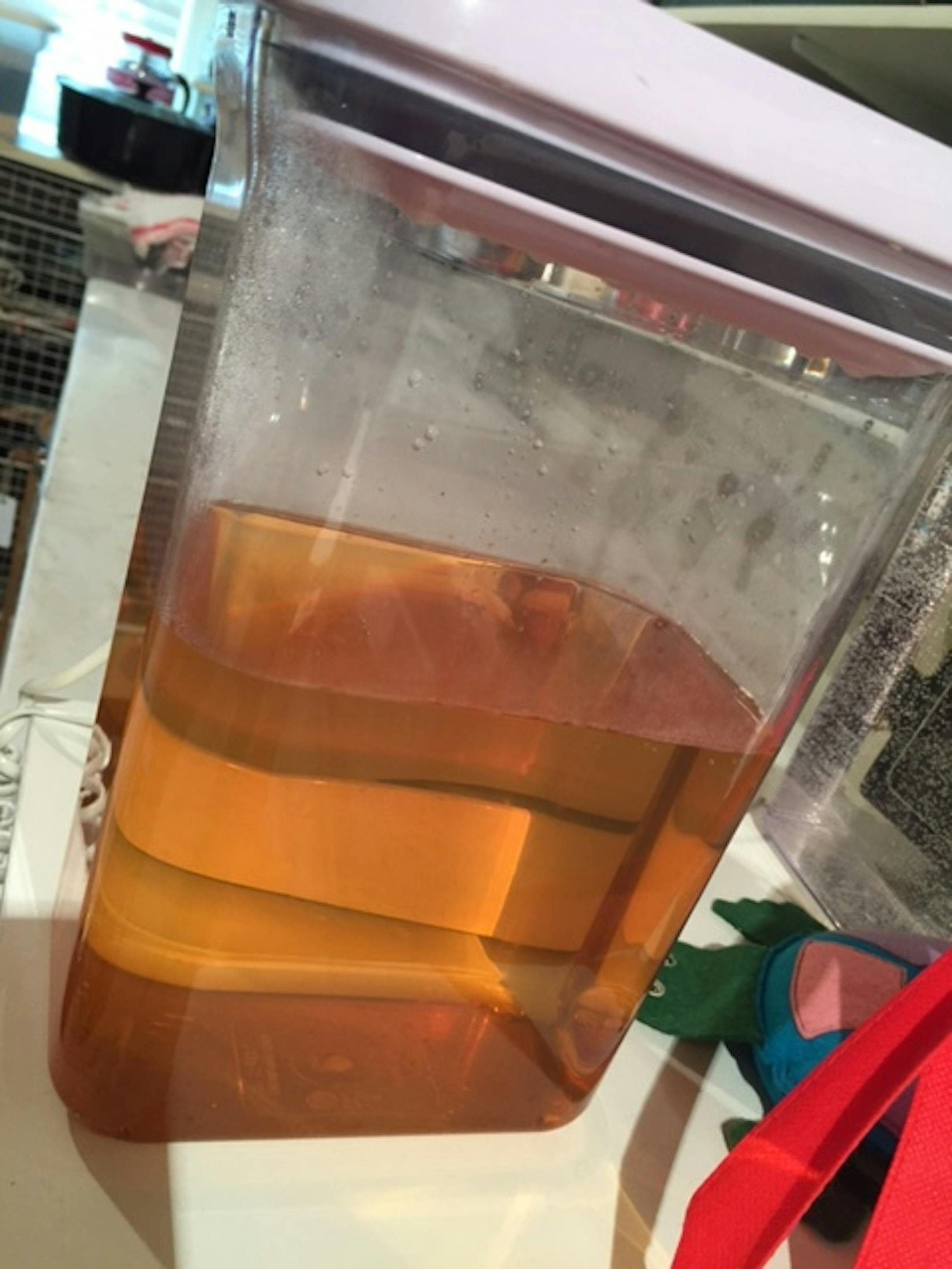 Submitted photo from Plymouth resident of tap water that was discolored from iron. The city says residents should keeping running the tap to clear the water, and that it's safe to drink.