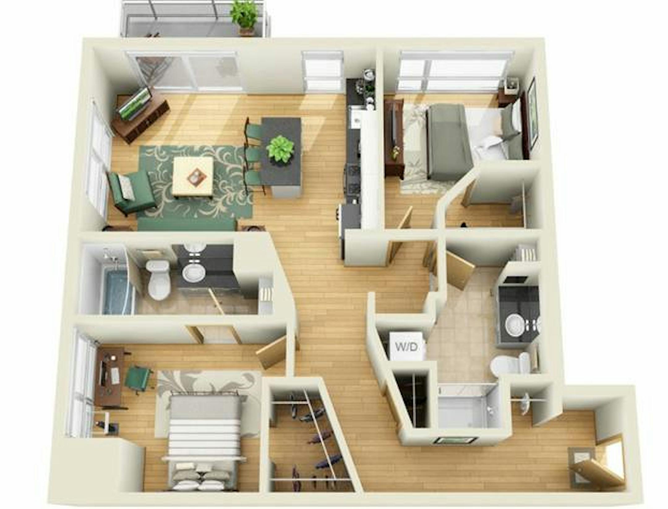 A rendering of a two-bedroom unit. (Tushie Montgomery Architects)