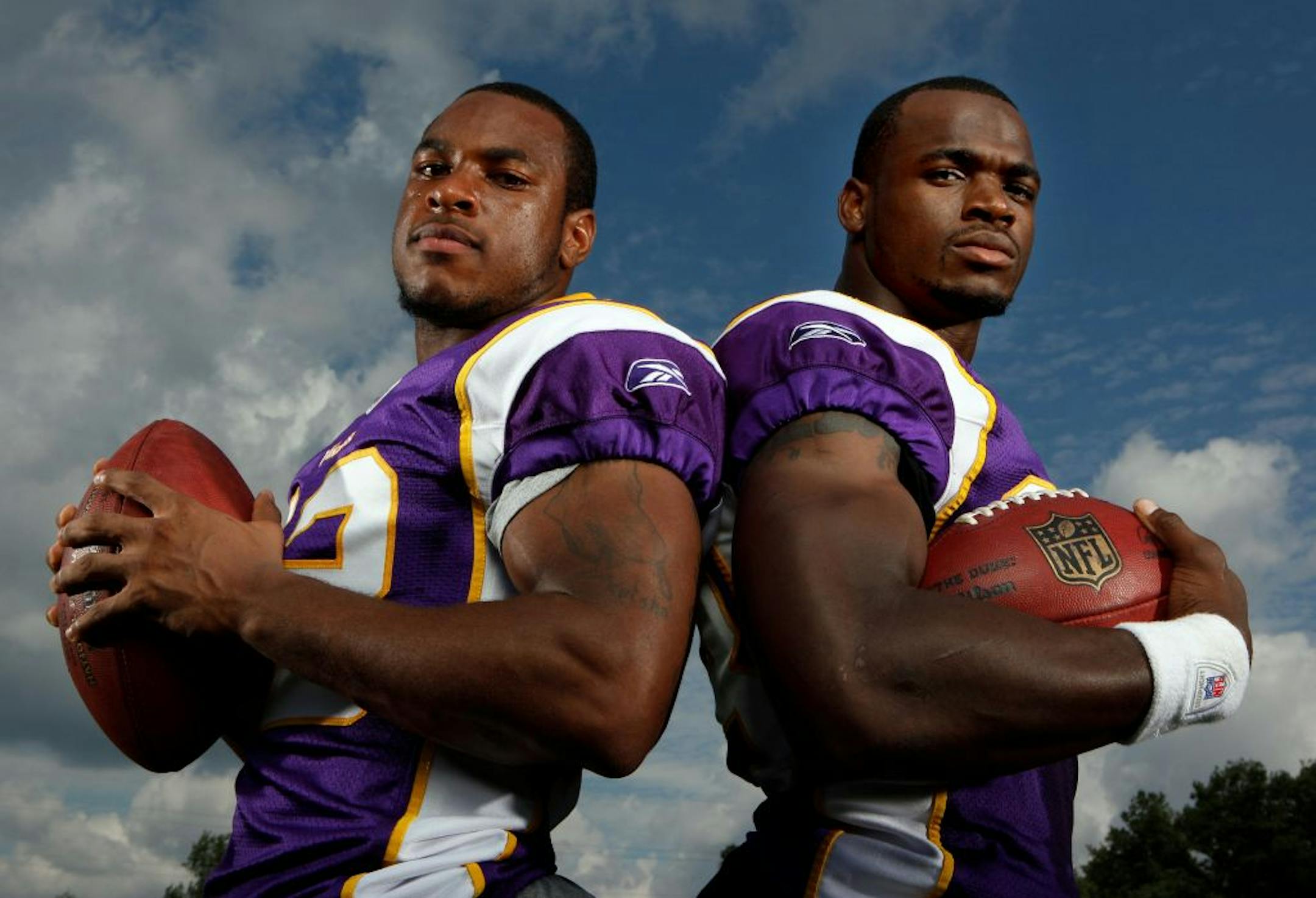 Minnesota Vikings playmakers Percy Harvin (12) and Adrian Peterson (28) photographed at Winter Park