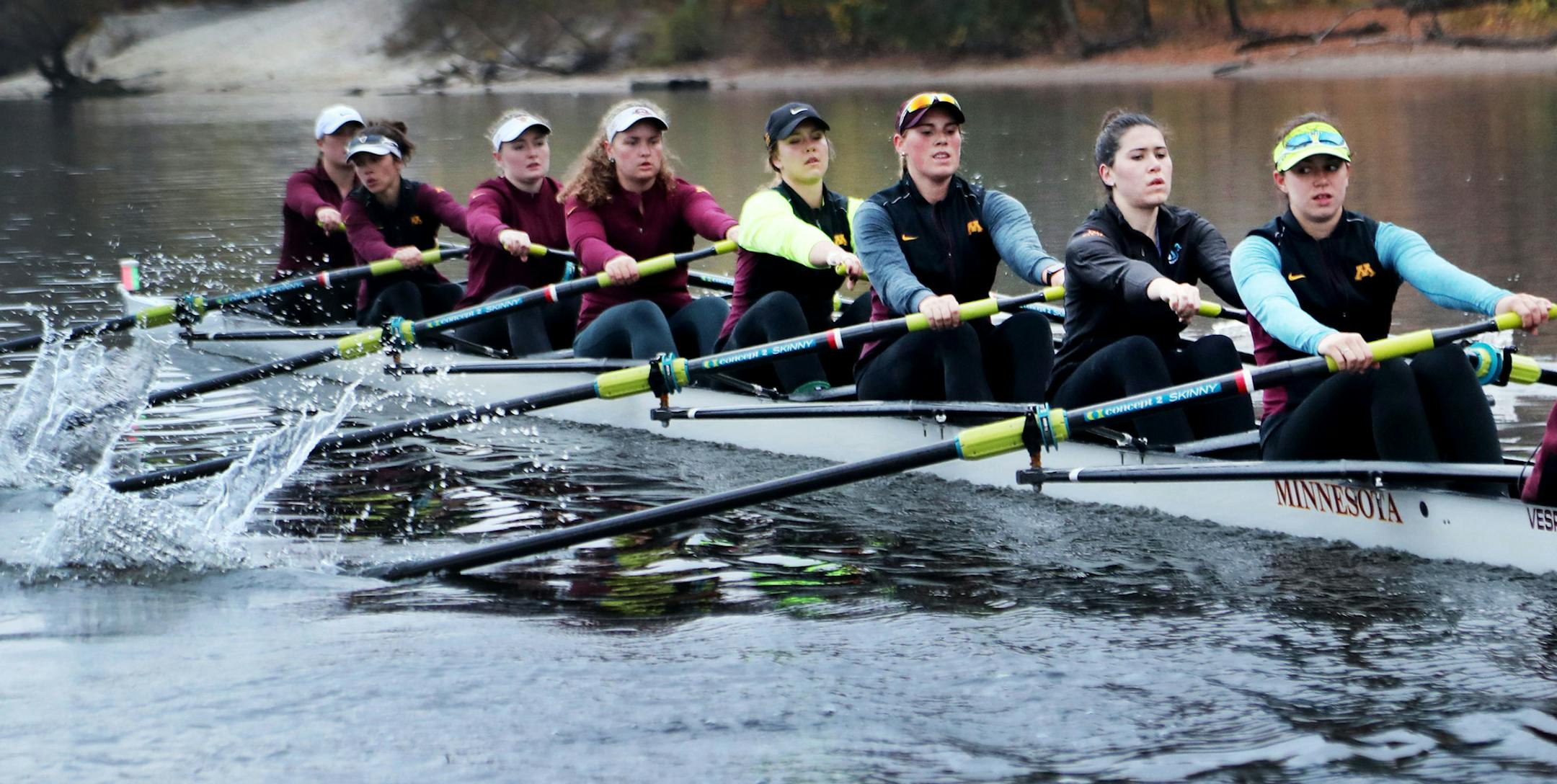 Members of the University of Minnesota rowing team work out Thursday, Oct. 27, 2016, on the Mississippi River in Minneapolis, MN.](DAVID JOLES/STARTRIBUNE)djoles@startribune.com "The Boys in the Boat'' book, about the mystical powers of competitive rowing. The Gophers rowing team will be in his column, and we'd like photos of the team working out and practicing and the scene around rowing