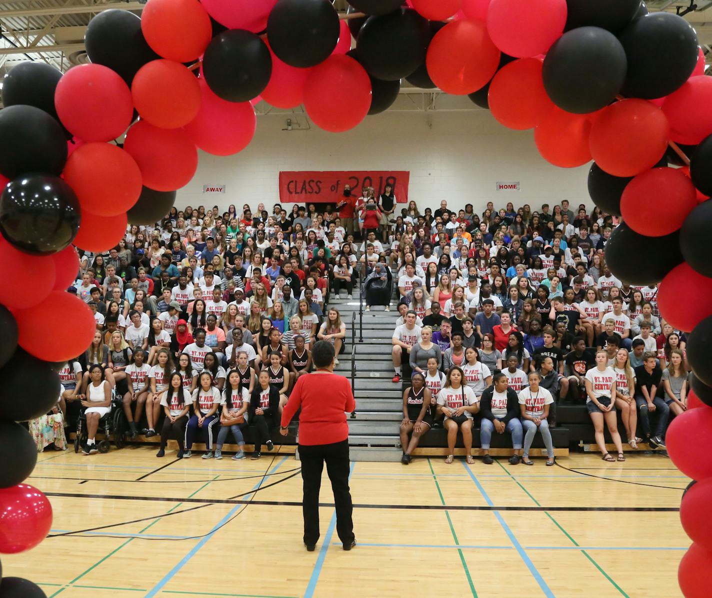 St. Paul Central High principal Mary Mackbee, 71, spoke to the class of 2018 during a rally for incoming freshman at St. Paul Central High Thursday, Sept. 3, 2015, in St. Paul, MN.](DAVID JOLES/STARTRIBUNE)djoles@startribune.com Mary Mackbee is the longtime principal of St. Paul Central who, at 71, continues to lead the flagship of the city's public high schools and is known to even sell a few hot dogs at football games.