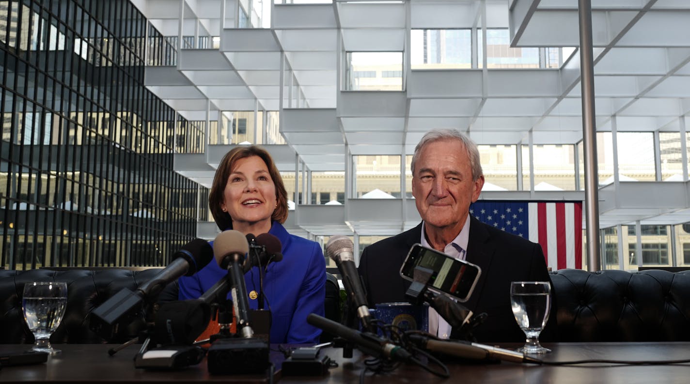 Attorney General Lori Swanson with running mate Rick Nolan as they launched their campaign on June 4, 2018. ] (KYNDELL HARKNESS/STAR TRIBUNE) kyndell.harkness@startribune.com