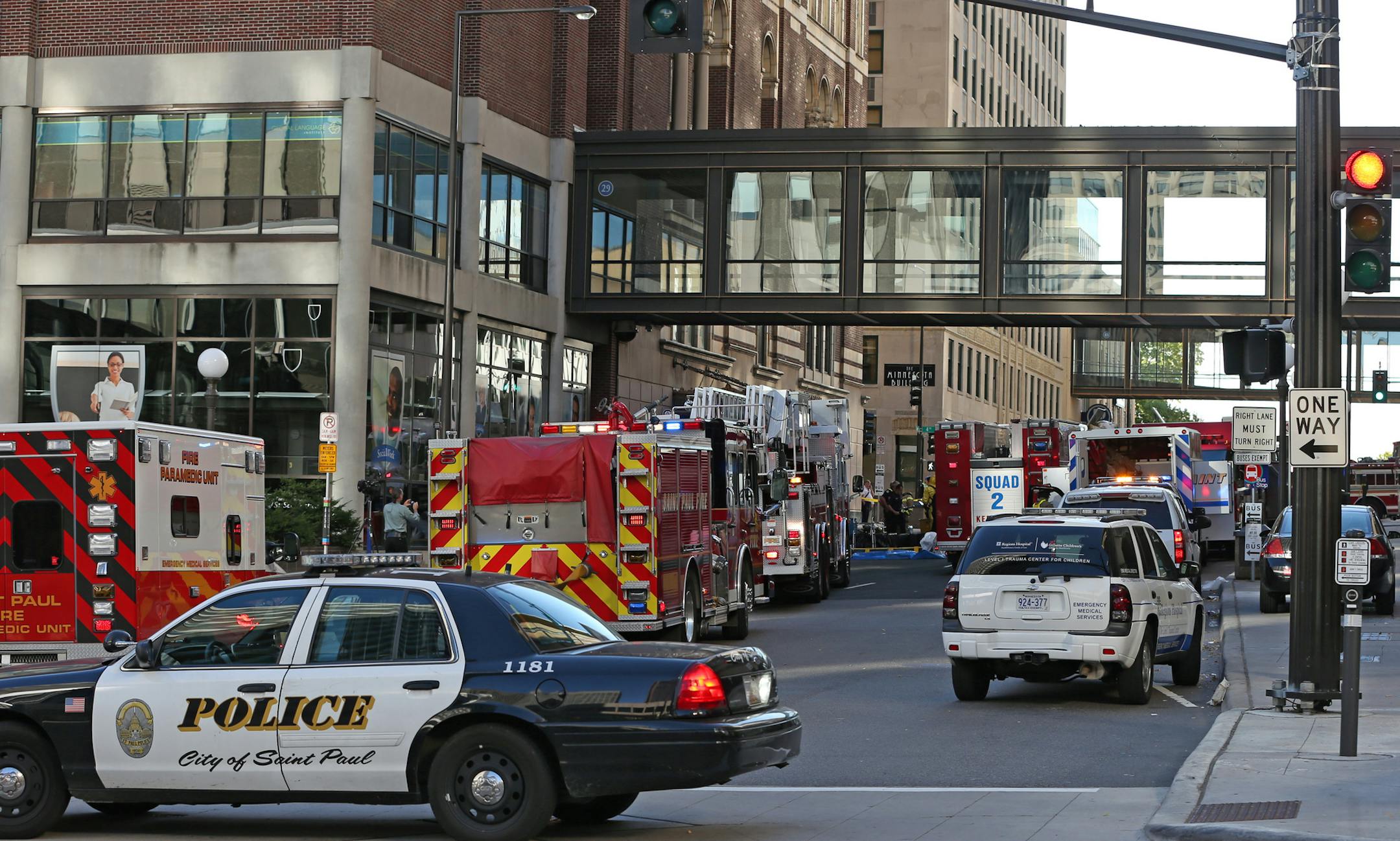 A janitor mistakenly mixed chlorine and sulfuric acid Tuesday morning in a high-rise that houses the St. Paul Athletic Club and a hotel, sending off fumes that sickened him, forced the building‚Äôs evacuation and has part of the skyway system and a block of Cedar Street below closed, authorities said. The incident began about 7:30 a.m., 10/1/13, when the janitor set off fumes on the seventh floor, said Fire Marshal Steve Zaccard. There is a pool on the eighth floor, he added. As
