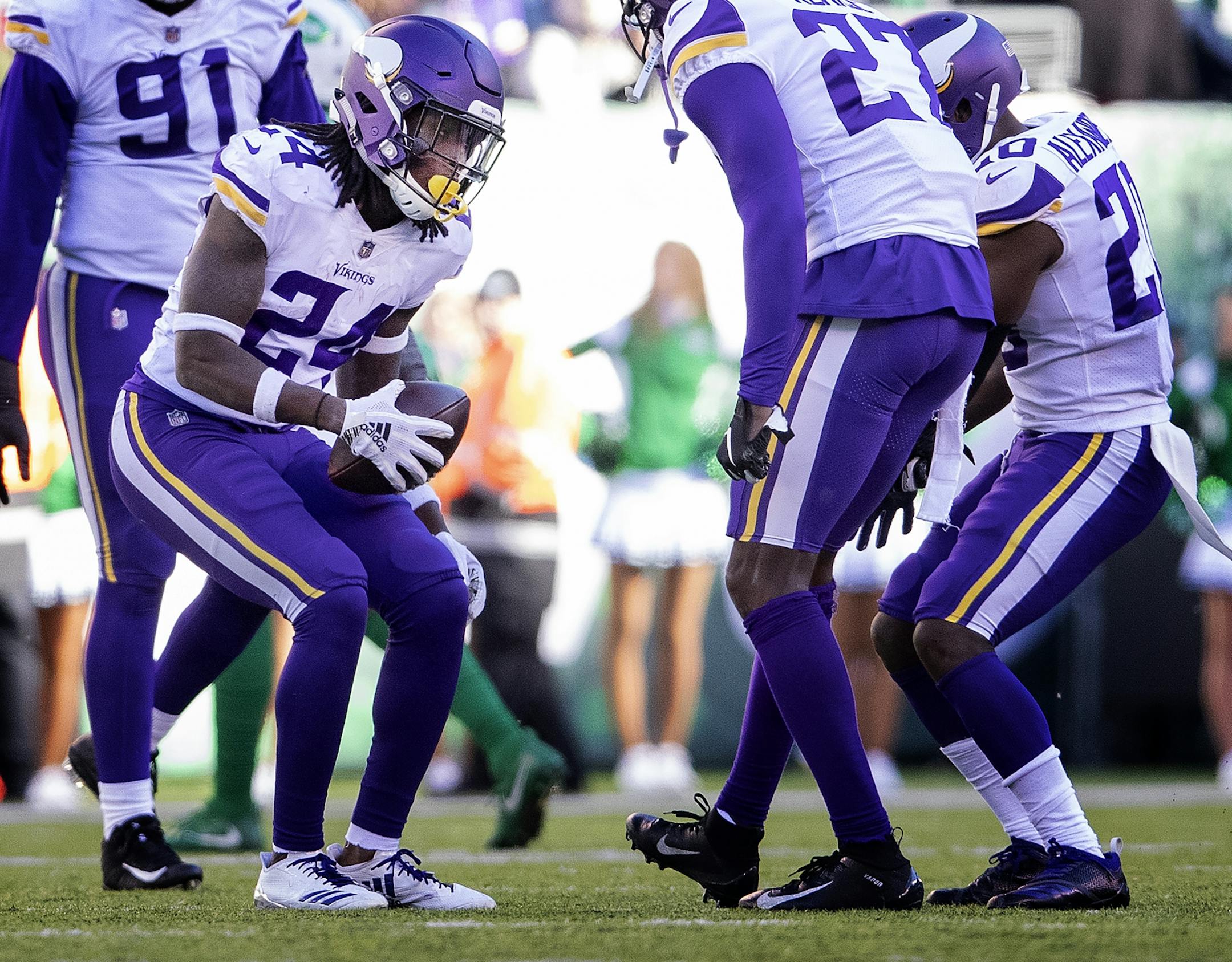 Holton Hill (24) celebrated after an interception vs. the Jets.