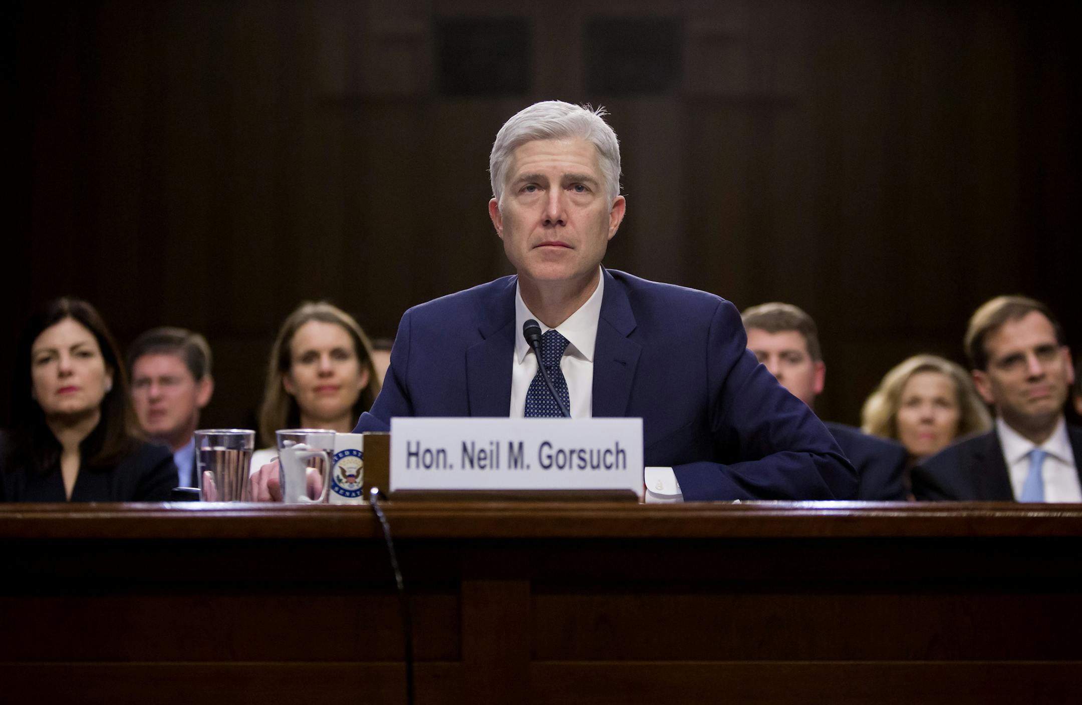 Judge Neil Gorsuch, President Trump’s nominee for the Supreme Court, while testifying on the third day of his confirmation hearing before the Senate Judiciary Committee on Capitol Hill, in Washington, March 22, 2017.