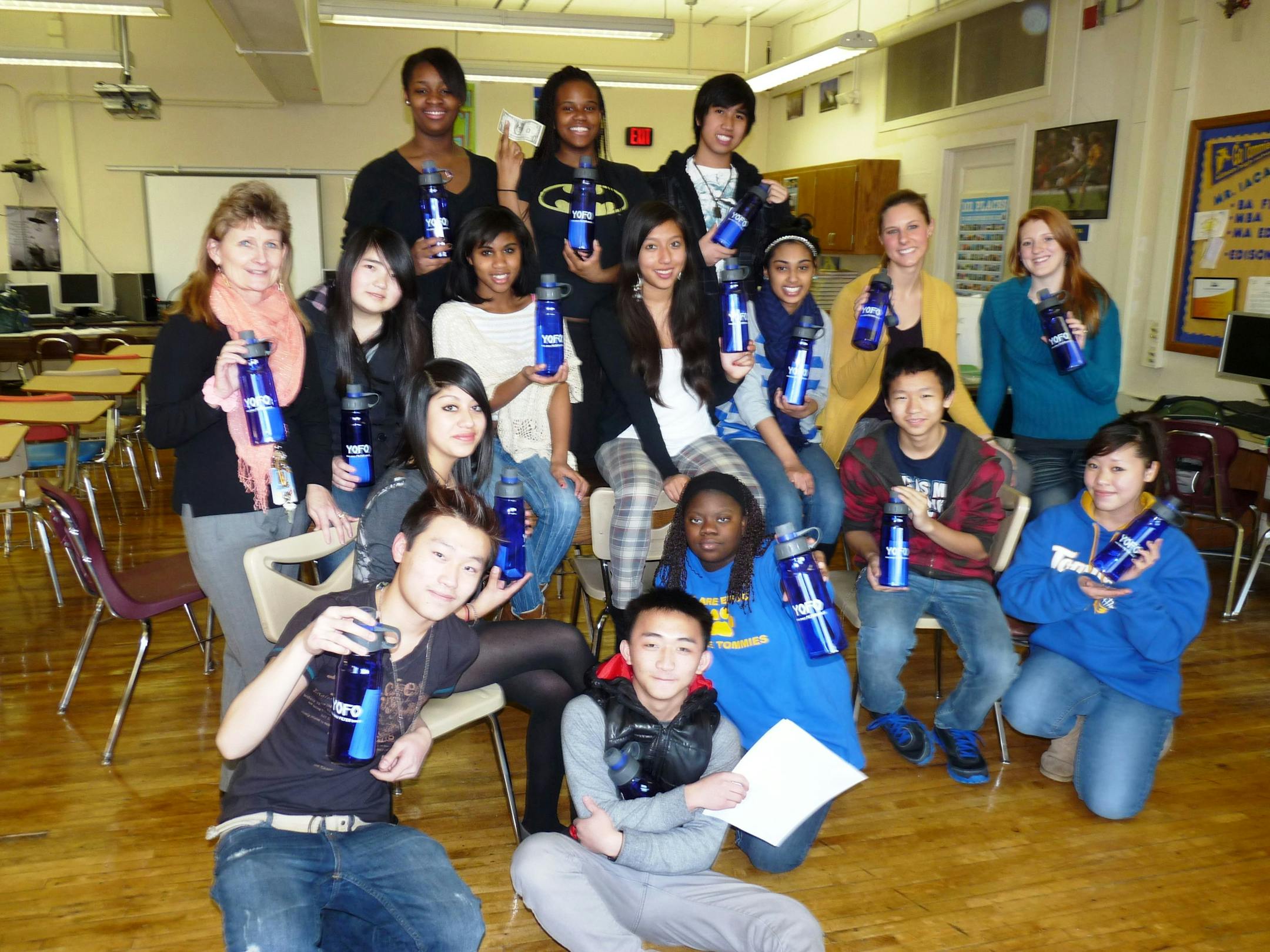 The 2012-13 Minneapolis Edison High School Junior Achievement "company" with instructor Shirley Poelstra at far left.
