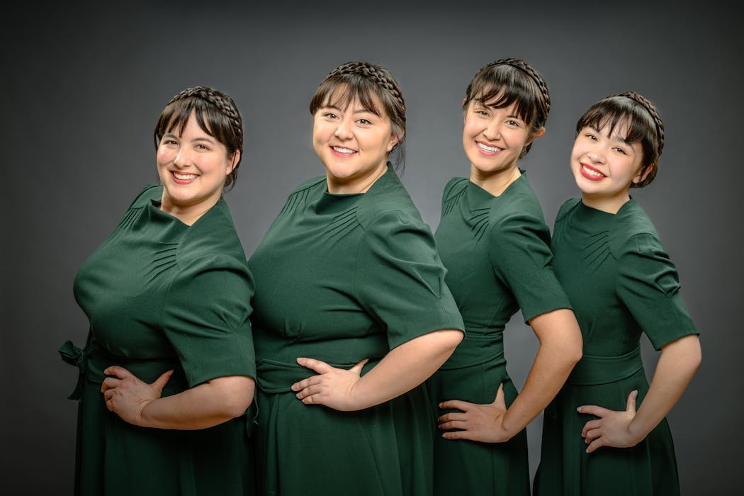 Suzie Juul, Morgan Kempton, Kelsey Angel Baehrens and Audrey Mojica play the Kim Loo Sisters in “Blended 和 (Harmony).