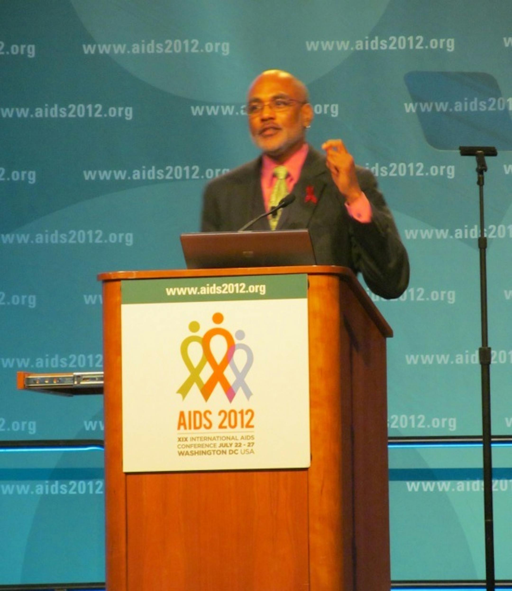 Phill Wilson speaks at the XIX International AIDS Conference Monday. Alvin Tran.