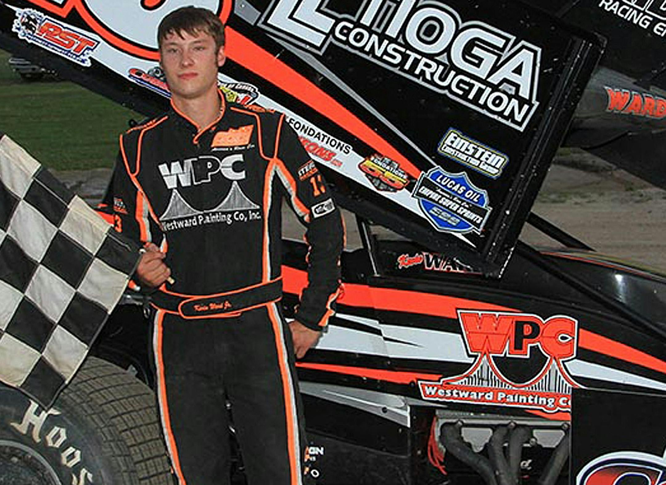 ADDS MANDATORY CREDIT - This July 5, 2014 photo provided by Empire Super Sprints, Inc., shows sprint car driver Kevin Ward Jr., in the vicotry lane with his car at the Fulton Speedway in Fulton, N.Y. Ward was killed Saturday, Aug. 9, 2014 at the Canandaigua Motorsports Park in Central Square, N.Y., when the car being driven by Tony Stewart struck the 20-year-old who had climbed from his crashed car and was on the darkened dirt track trying to confront Stewart following a bump with Stewart one la
