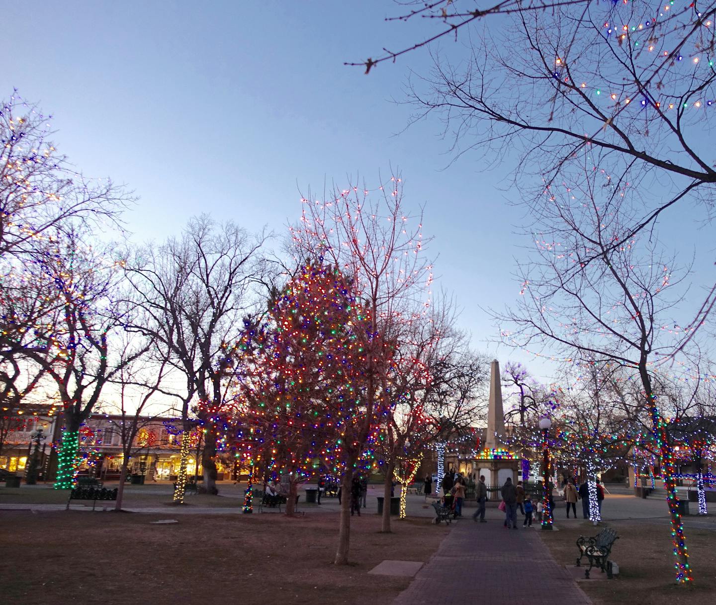 Santa Fe, New Mexico's capital city, glows when its historic Plaza is decorated and lit up for the holiday season.
Photo credit: Donna Tabbert Long