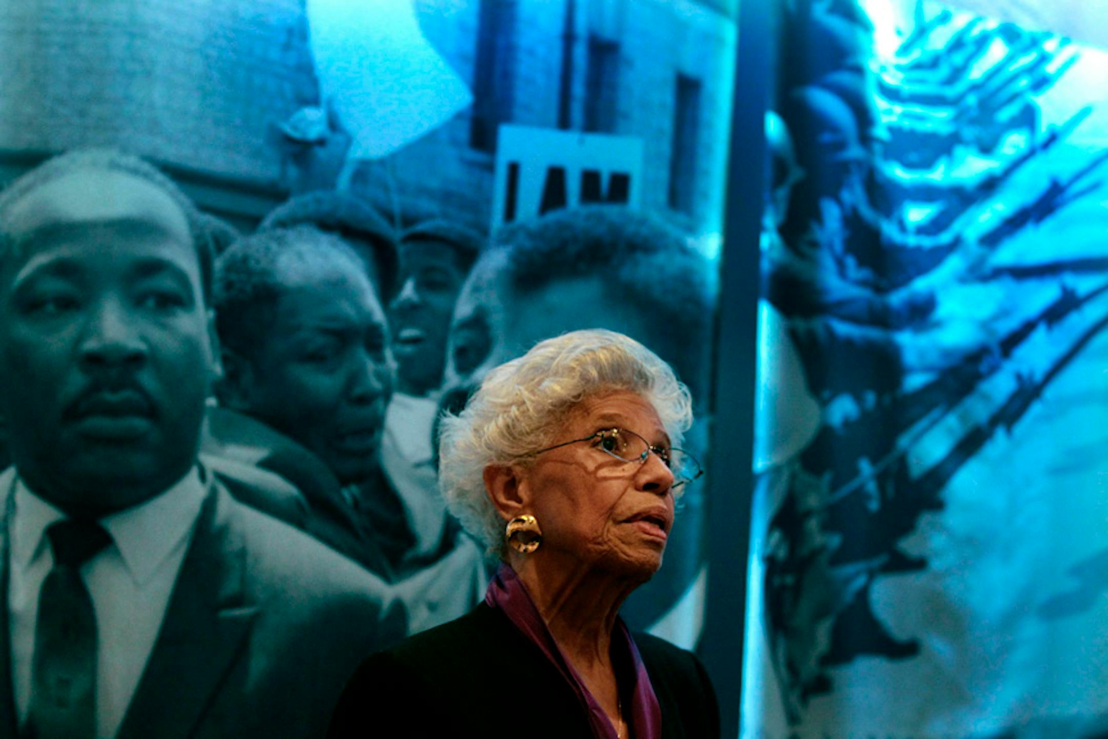 Civil rights activist Josie Johnson stood in front of a "1968" display about the Rev. Martin Luther King