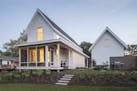 Sara and Jeremy Imhoff's new home is a twist on tradition with a classic gable and porch on the outside and a clean modern aesthetic on the inside.