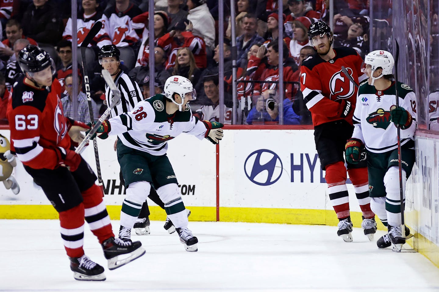 Wild left winger Matt Boldy was congratulated by Mats Zuccarello, left, after Boldy's overtime goal Tuesday,