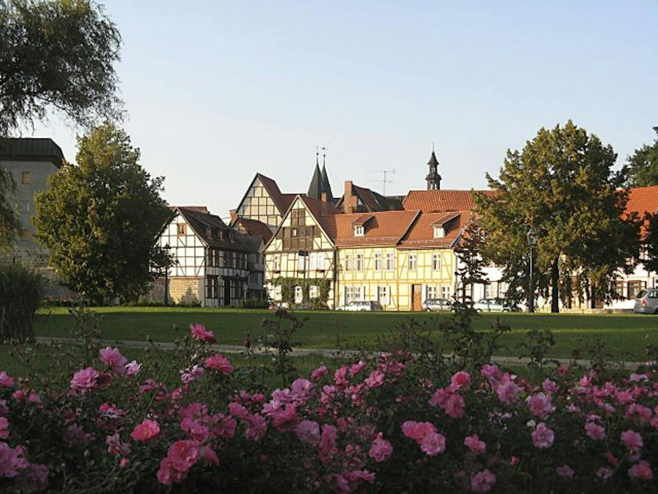 The sun sets over half-timbered houses in Quedlinburg, Germany. The town was awarded UNESCO World Heritage status in 1994 for its 1,300 intact, half-timbered houses, spanning 800 years of architectural history.