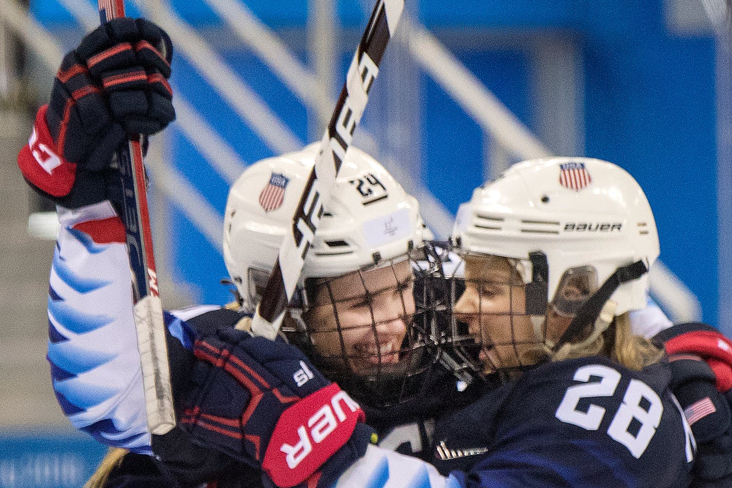 Dani Cameranesi (24) celebrated with teammates after scoring a goal in the first period.