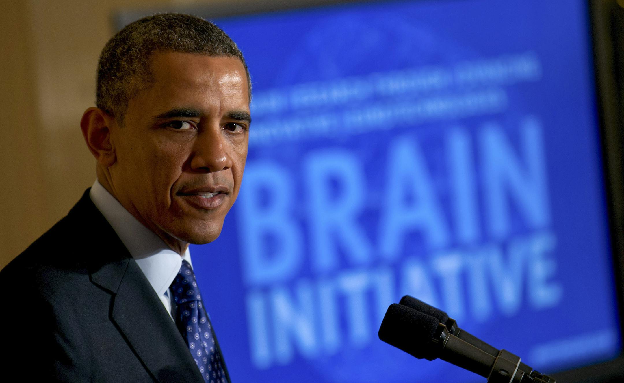 President Barack Obama speaks about the Brain Initiative at the White House in Washington, April 2. 2013. Obama, on Tuesday, announced a broad new research initiative, starting with $100 million in 2014, to invent and refine new technologies to understand the human brain. (Doug Mills/The New York Times)