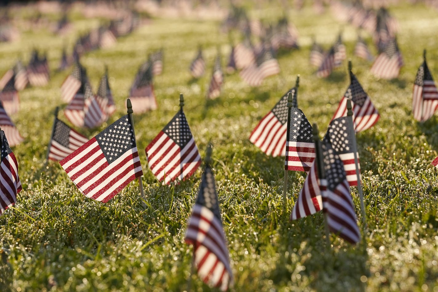 Activists from the COVID Memorial Project mark the deaths of 200,000 lives lost in the U.S. to COVID-19 after placing thousands of small American flags on the grounds of the National Mall in Washington, Tuesday, Sept. 22, 2020. (AP Photo/J. Scott Applewhite)