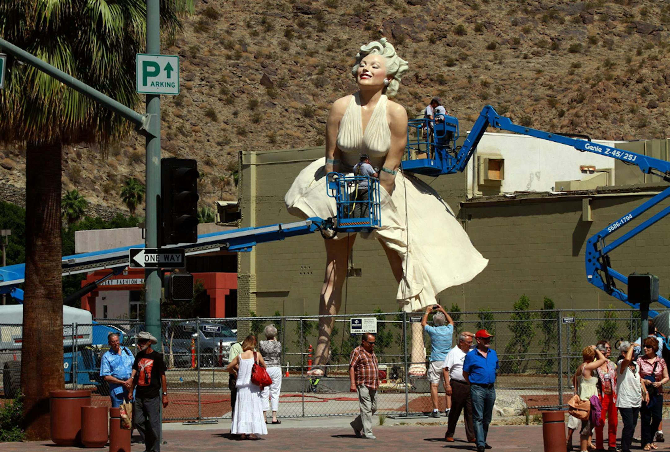 Statue of iconic blonde Marilyn Monroe stands at her new home in downtown Palm Springs Wednesday May 16, 2012.