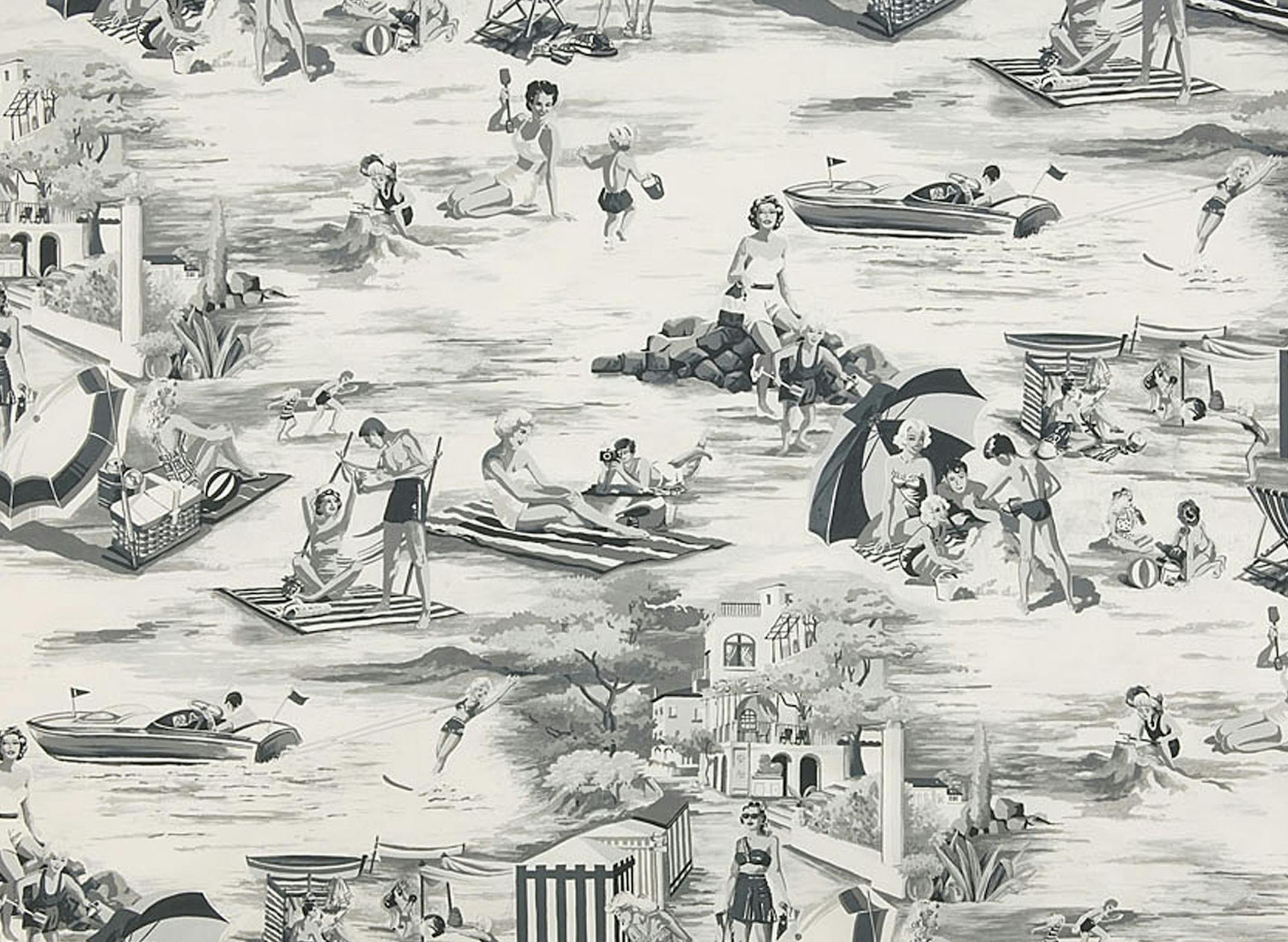 Pierre Frey's printed cotton Pin Up toile is an amusing tribute 1950s holidays at the seaside. Pierre Frey Pin Up toile, pierrefrey.com for pricing. (Pierre Frey) ORG XMIT: 1188797