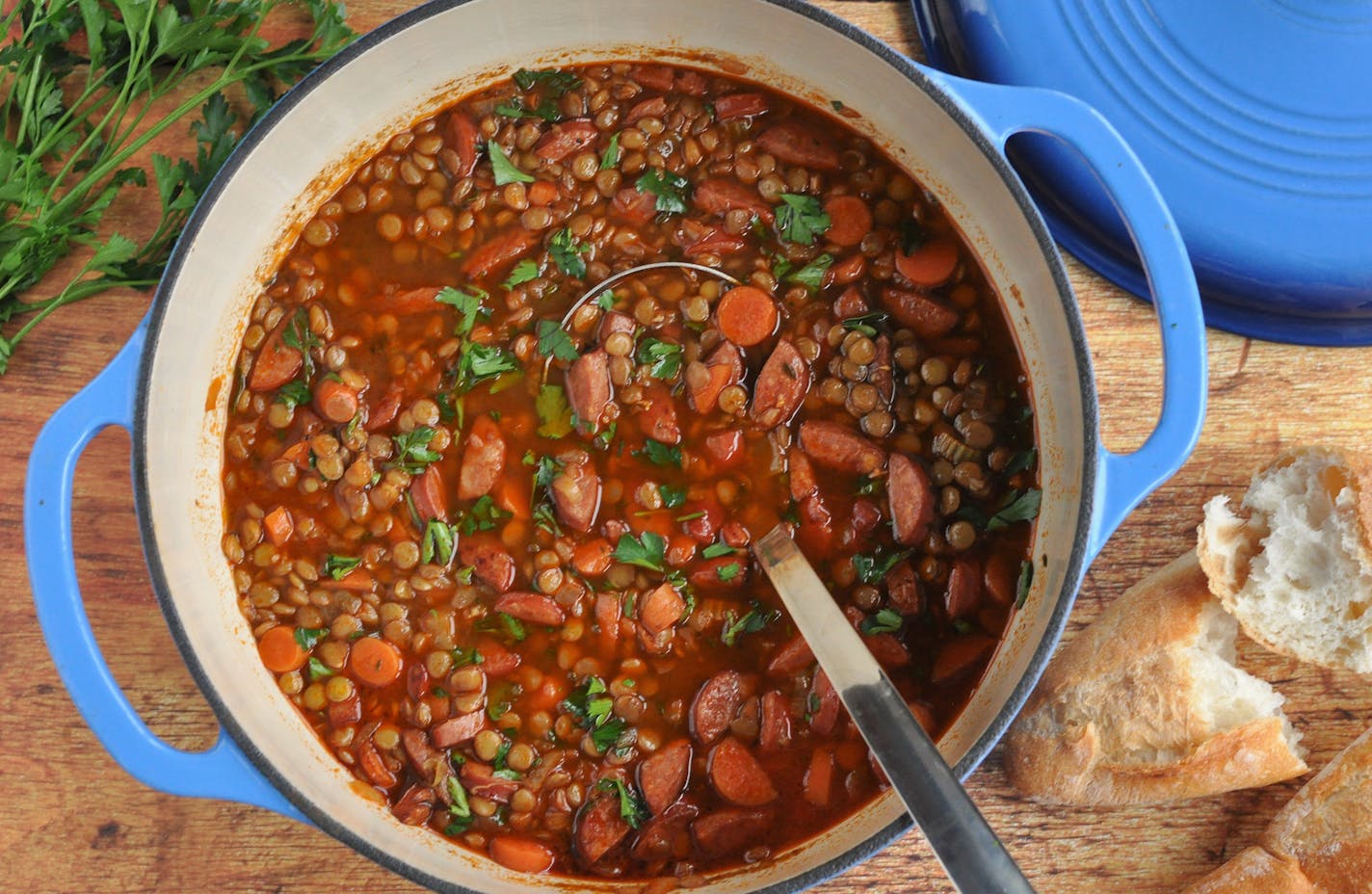 Lentil and andouille soup is a classic (and delicious) combination. Recipe and photo by Meredith Deeds, Special to the Star Tribune