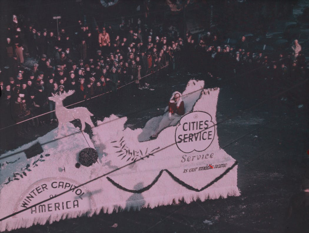 Elaborate floats were part of the 1940 St. Paul Winter Carnival parade.