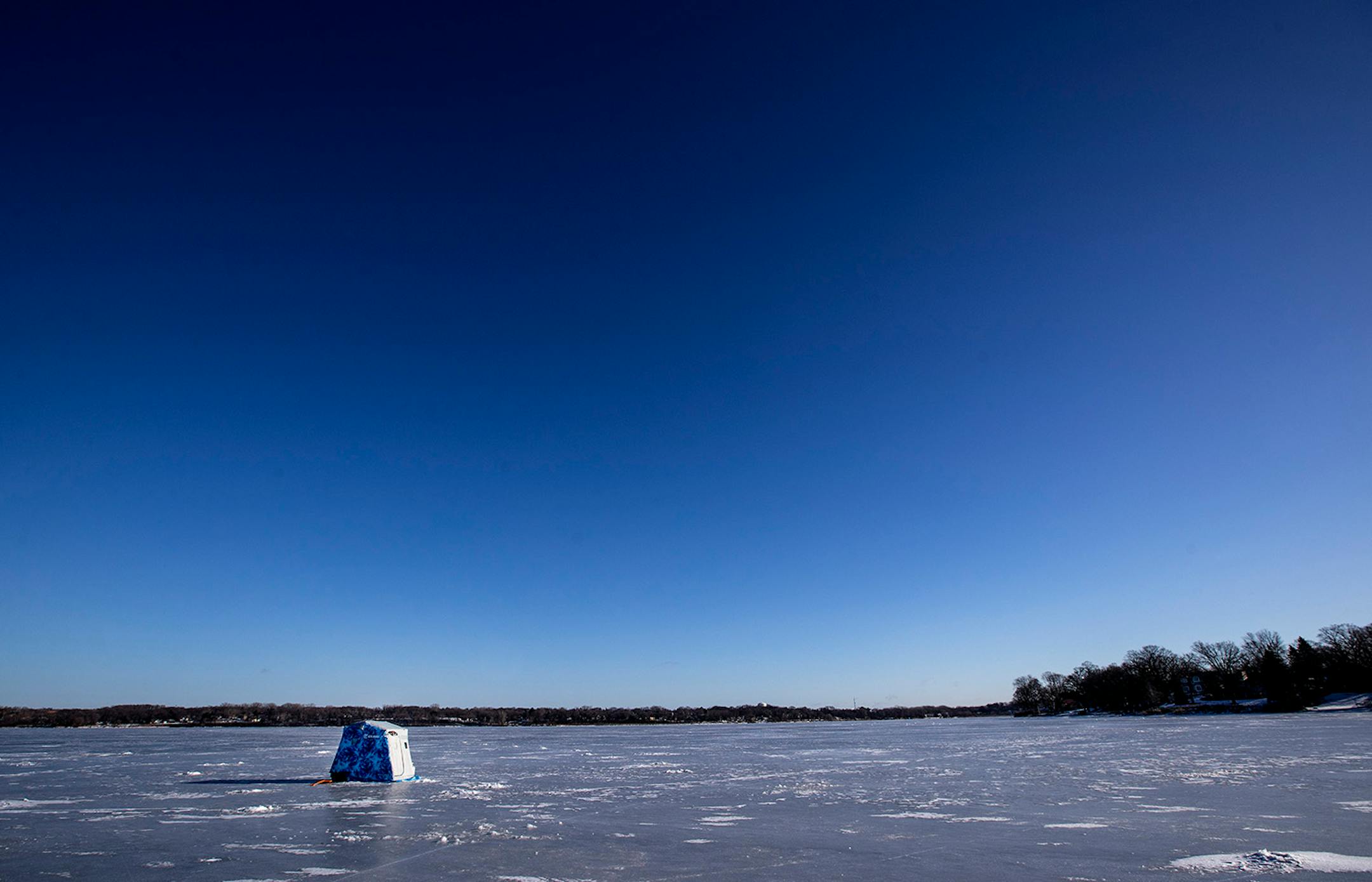 An ice house on Medicine Lake in Plymouth, MN. ] CARLOS GONZALEZ cgonzalez@startribune.com - January 4, 2017, Plymouth, MN, Ice Fishing on Medicine Lake ORG XMIT: MIN1701041321320069