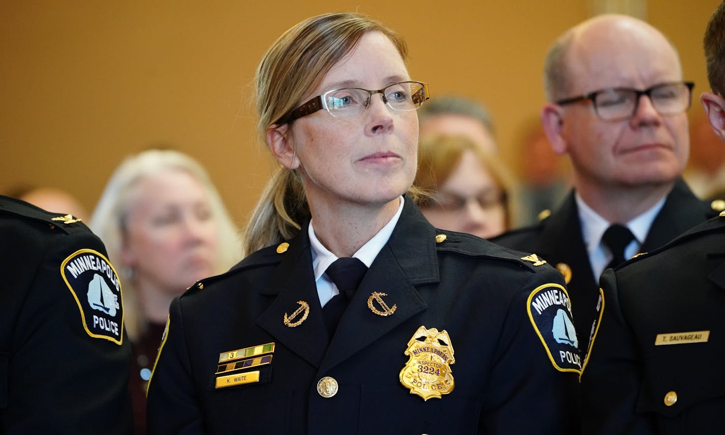 Inspector Kathy Waite ] GLEN STUBBE &#x2022; glen.stubbe@startribune.com Tuesday, April 17, 2018 Minneapolis Police Department Leadership, taken at the Police Promotion ceremony EDS, for any appropriate use.