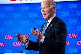 President Joe Biden speaks as he and former president Donald Trump participate in the first presidential debate of the 2024 elections at CNN's studios