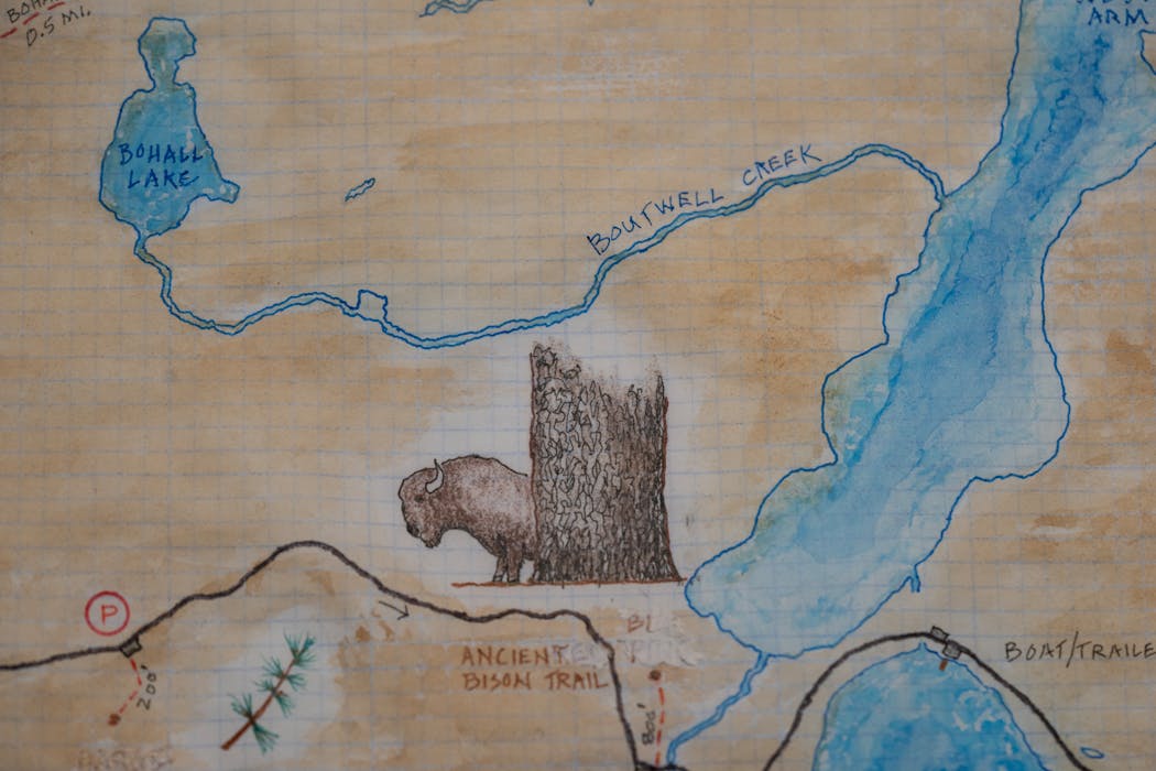 Details of the Ancient Bison Trail on Keith Myrmel's map of Itasca State Park.