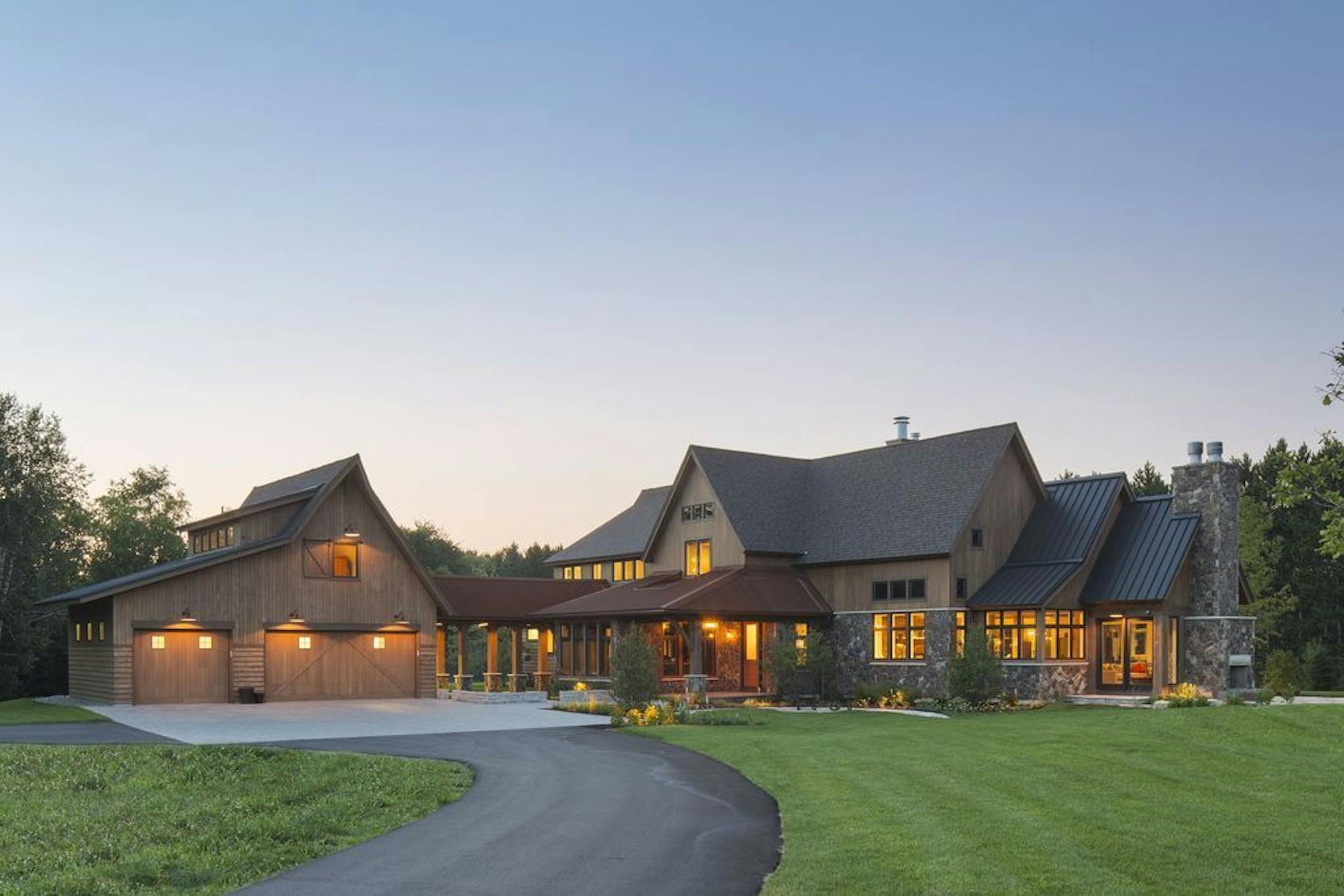 There's a yoga studio above the garage on this new home, which is part of a working horse farm near Stillwater by Andrea Swan, Swan Architecture.