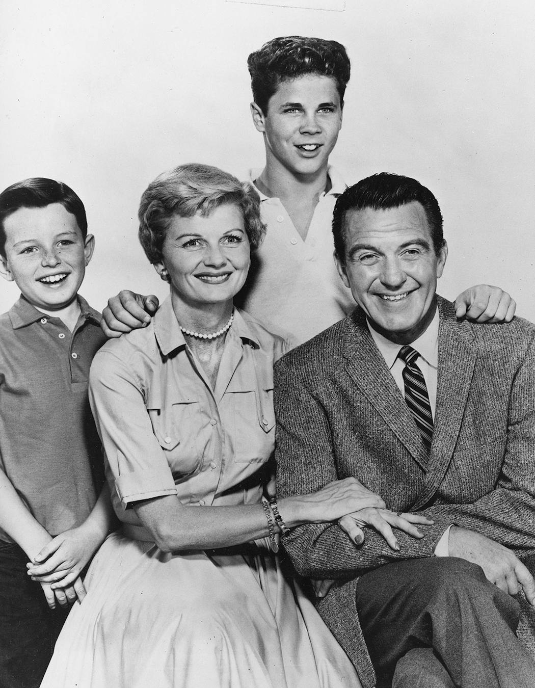 Jerry Mathers, Barbara Billingsly, Tony Dow and Hugh Beaumont in the enduring family series “Leave It to Beaver.”