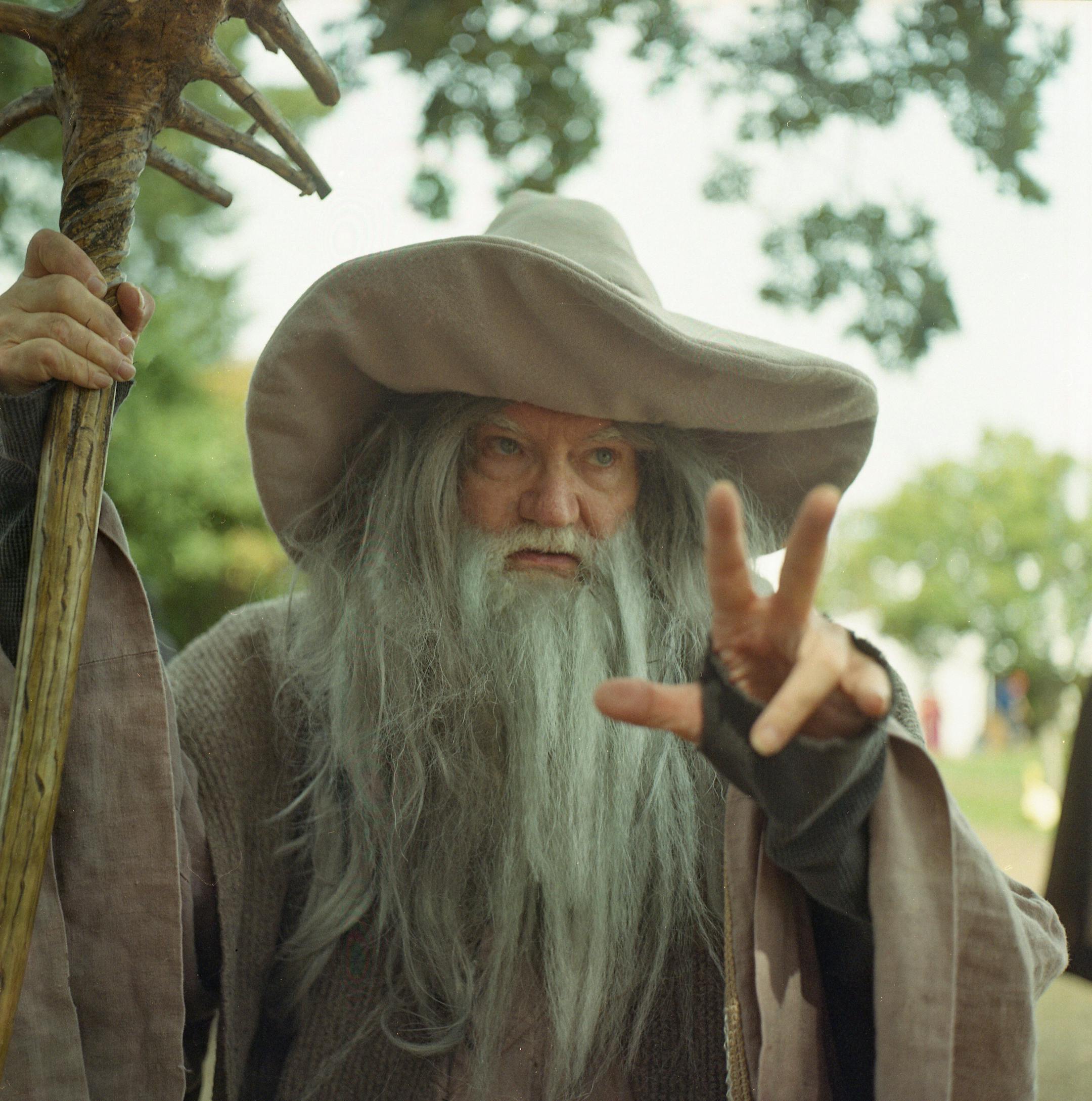 Bill Hedrick as Gandalf the Grey. "I love the research and construction and all the 'omigods' I get from people as they walk by [...] I've had 20 people ask me for a picture and I've only been here 30 minutes," he said.