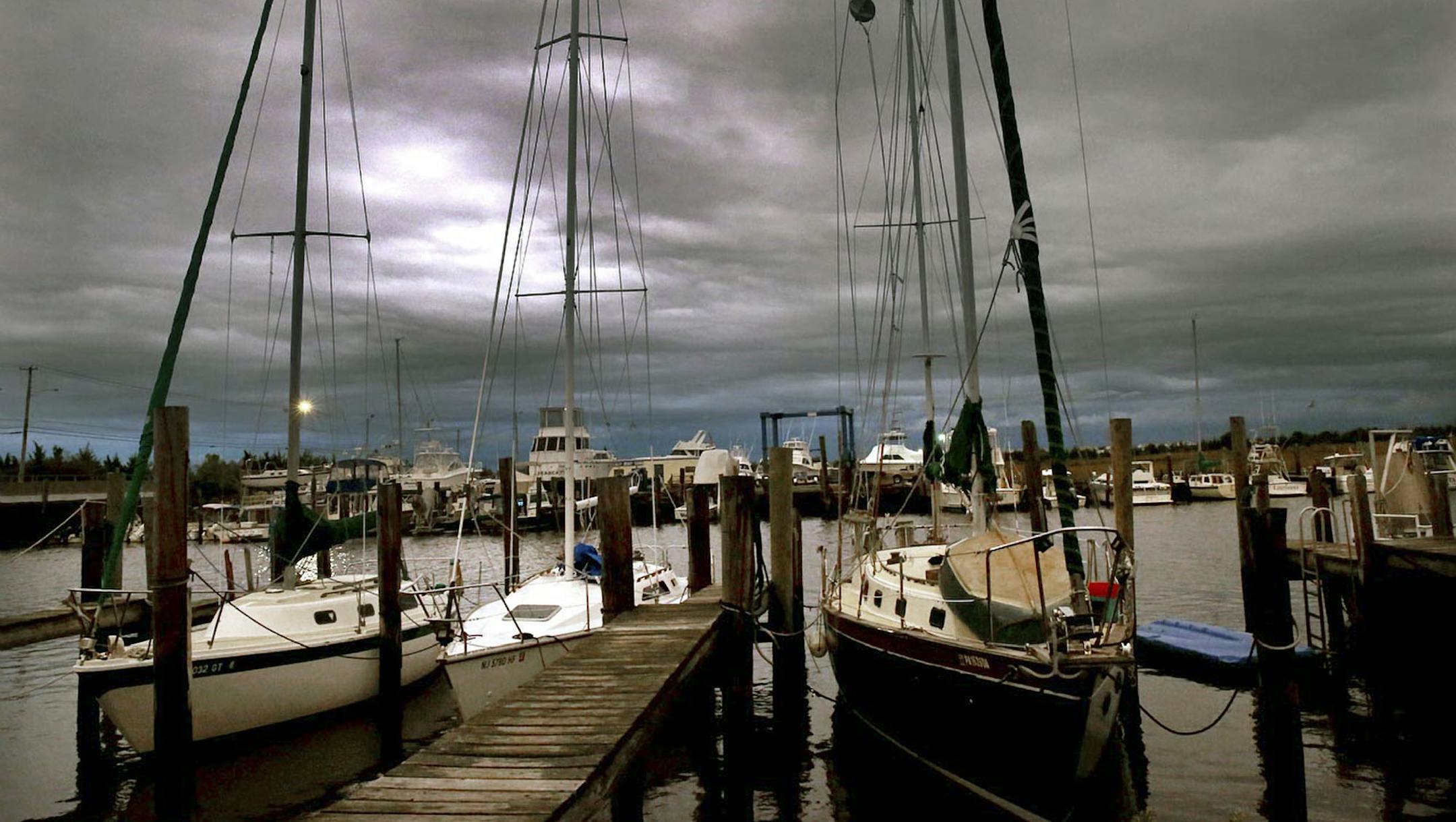 Clouds mark a low-pressure system moving into Somers Point, N.J., Wednesday, Sept. 30, 2015. A strengthening Hurricane Joaquin approached the central islands of the Bahamas on Wednesday evening, following a projected track that would take it near the U.S. East Coast by the weekend. The U.S. National Hurricane Center's long-term forecast showed the storm could near the U.S. East Coast above North Carolina on Sunday.