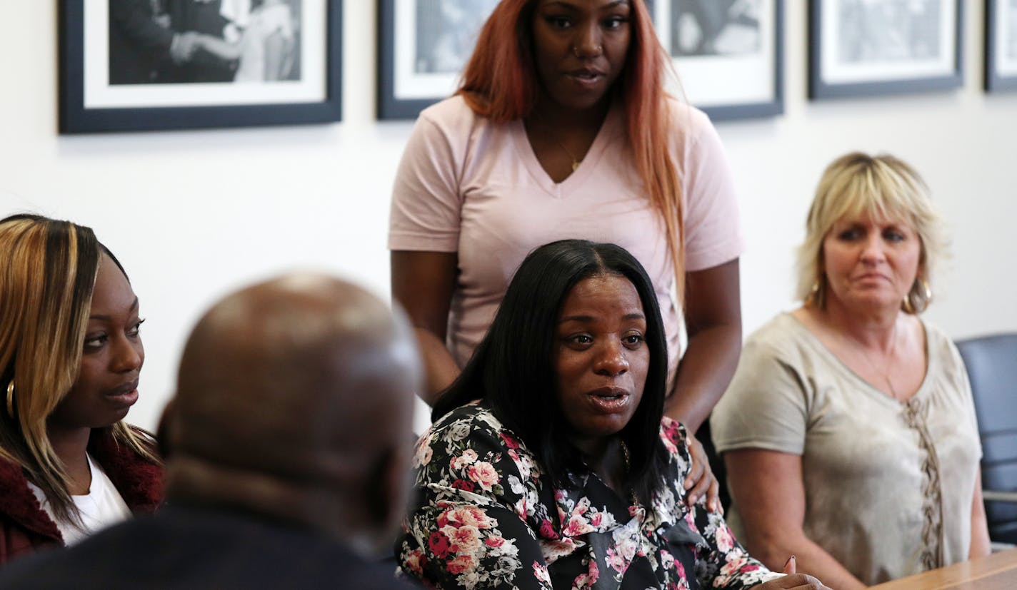 Ayesha McKinney, center, recounted the sexual harassment and abuse by her probation officer while sitting with other plaintiffs and their Attorney Kenneth Udoibok during an interview with the Star Tribune. ] ANTHONY SOUFFLE &#xef; anthony.souffle@startribune.com Three women who accuse their former federal probation officer - the same man who supervised them in separate, unrelated cases - of sexual harassment and abuse over the years, sat for an interview to discuss their experiences Wednesday, O