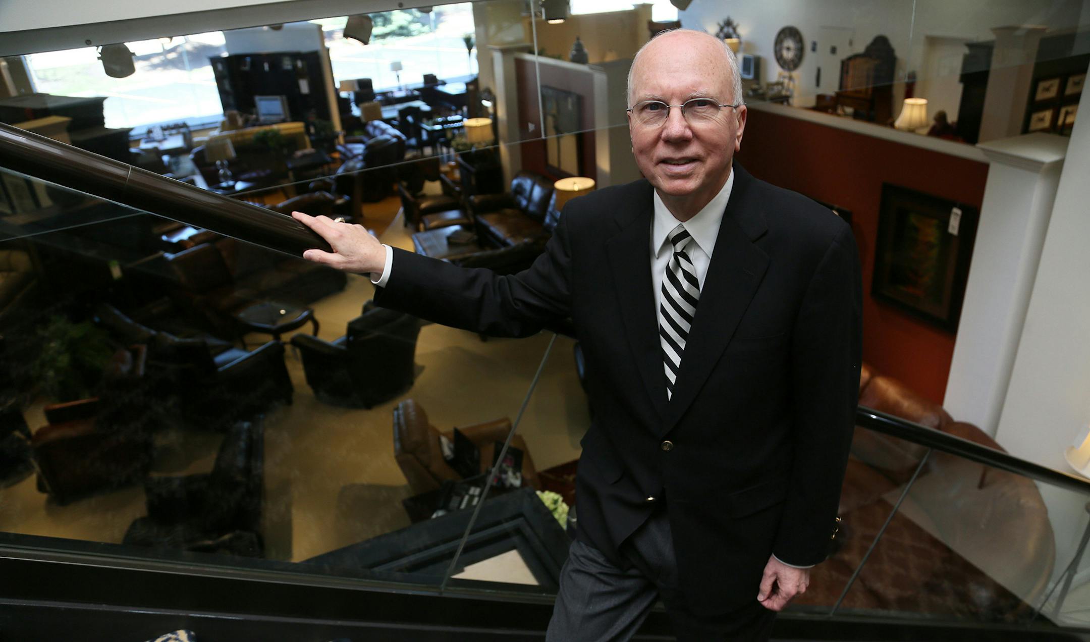 Gorman's President Tom Lias poses at Gorman's in Novi, Michigan, April 16, 2013. Gorman's Furniture works to compete in the Internet culture with their National Low Price Guarantee. The custom furniture store works closely with clients to assure they get a competitive price for their inventory. (Mandi Wright/Detroit Free Press/MCT) ORG XMIT: 1138896