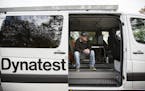 Toby Homuth of Dynatest, which is contracted with Minneapolis to operate the van, sat inside of the vehicle.