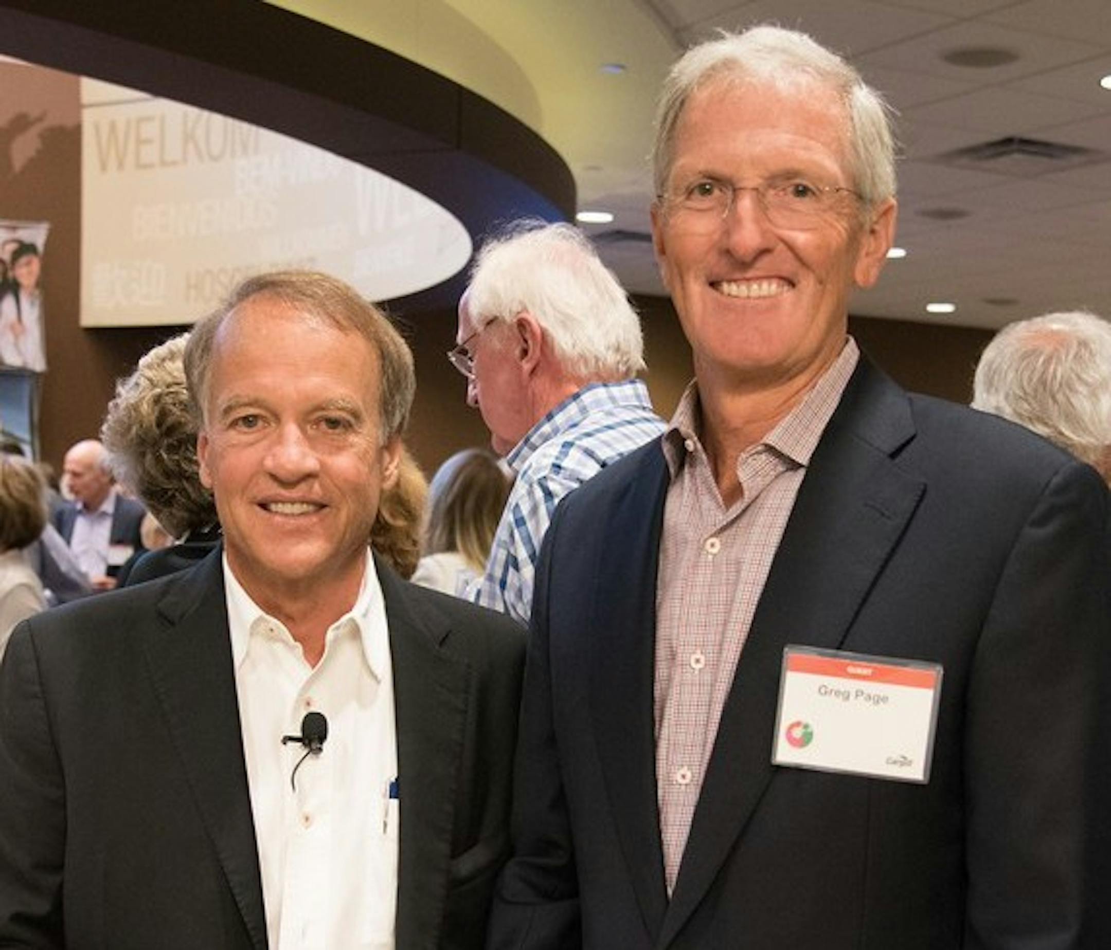 Ward Brehm and former Cargill CEO Greg Page at an Opportunity International event in September. Submitted photo.