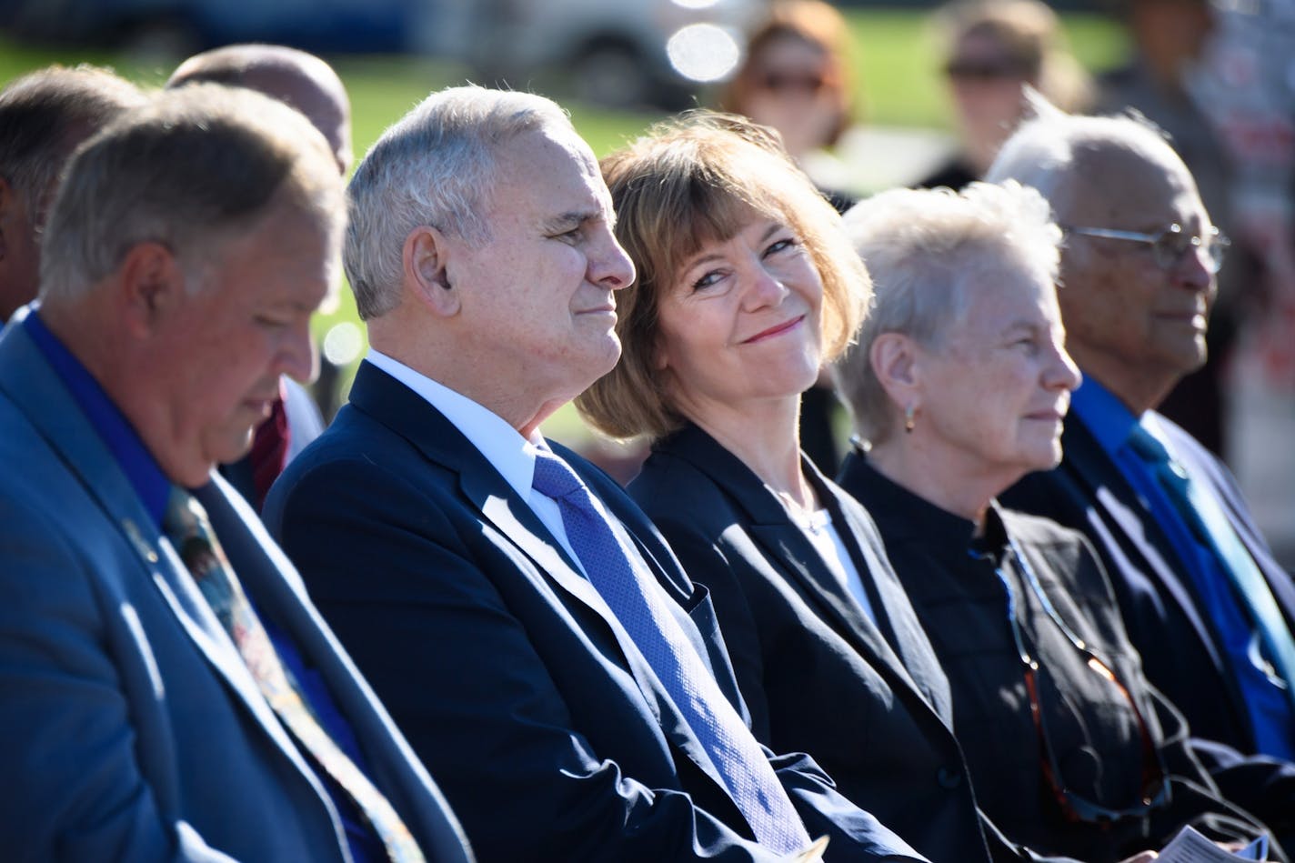 Lt. Governor Tina Smith looked over at Governor Mark Dayton when third grader Hope Anderson said she thought he had done a good job as Governor.